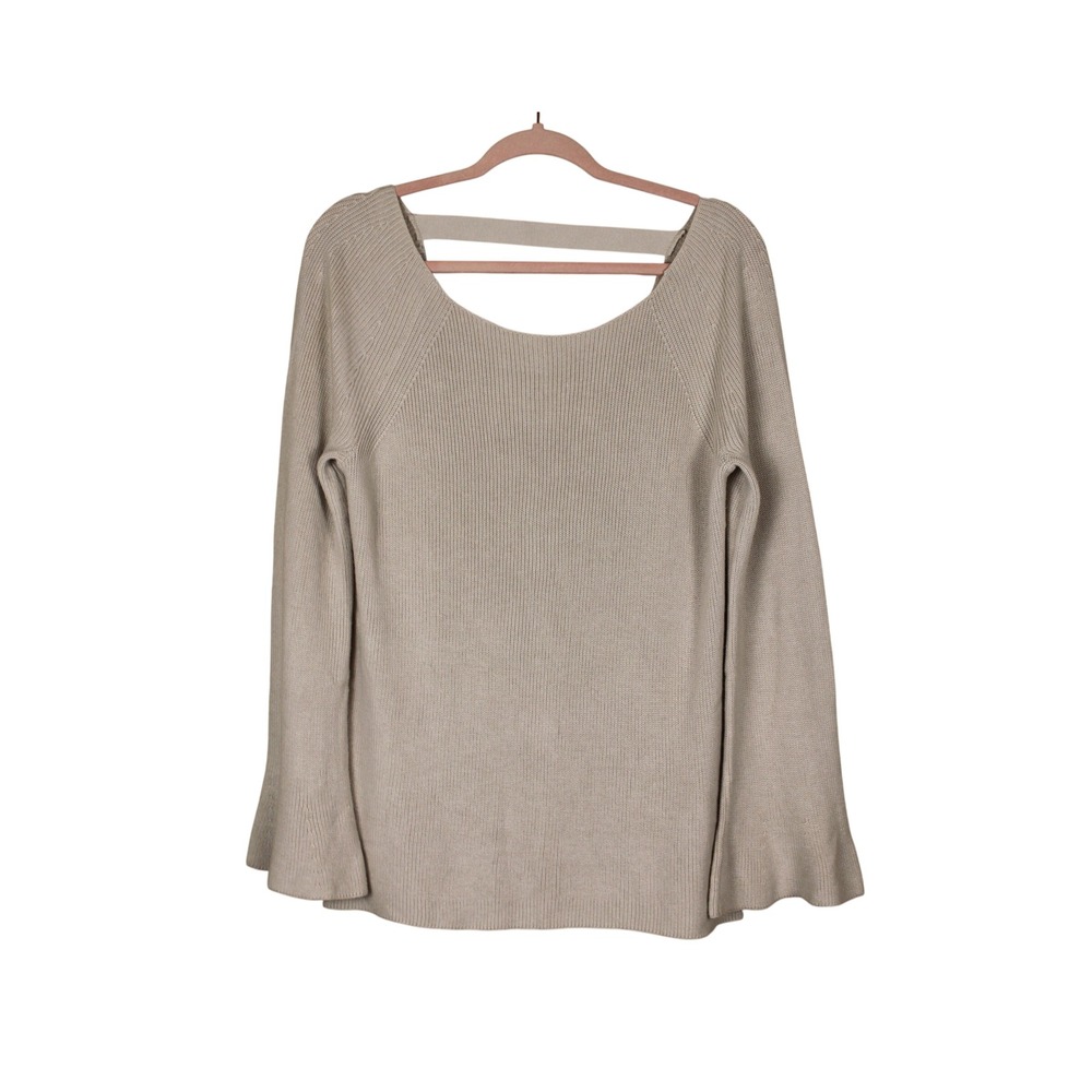 LOFT Neutral Beige Relaxed Fit Casual Ribbed Lightweight Knit Sweater Size L